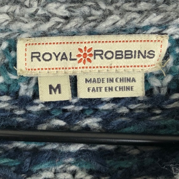 ROYAL ROBBINS Fair Isle Wool Blend Full Zip Hooded Cardigan Women's Sz M Gray - Picture 4 of 10